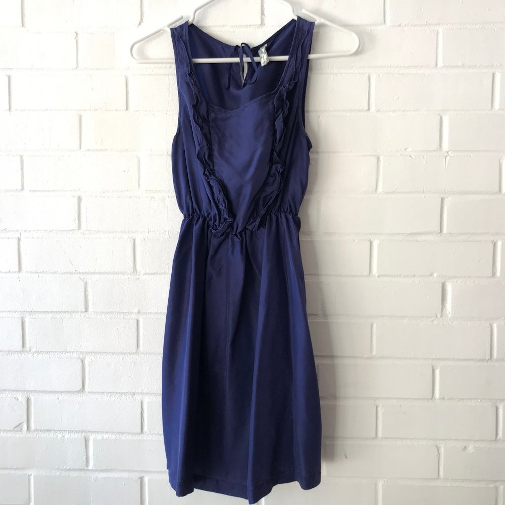 Maeve Anthropologie Blue Silk Ruffle Dress